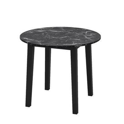 Costway 35 Inch Round Dining Table with Rubber Wood Legs and Marble-textured Veneer Tabletop-Black