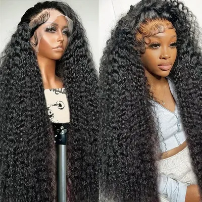 YKB 40 Inch Curly Wigs 13x6 HD Transparent Lace Frontal Human Hair Deep Wave Frontal Wig Raw Remy Brazilian For Women Preplucked