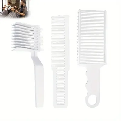 3PCS Hairstylist Haircutting Tool Set - Positioning Clipper Comb, Flat Head Comb, and Plastic Hair