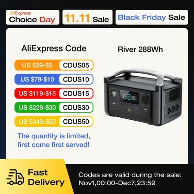 ECOFLOW RIVER 288Wh Portable Power Station,3 x 600W AC Outlets & LED Flashlight, Fast Charging