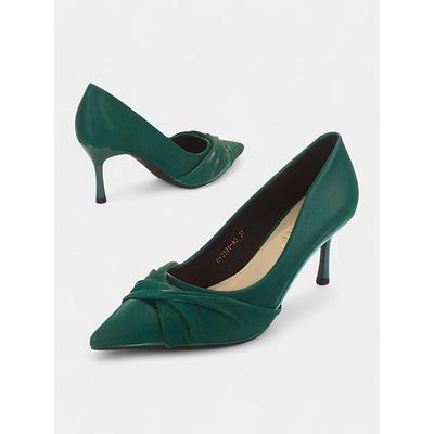 Elegant Women's Pointed Toe Green Kitten Heels with Twist Knot Detail - Perfect for Office, Formal Events, and Party Wear