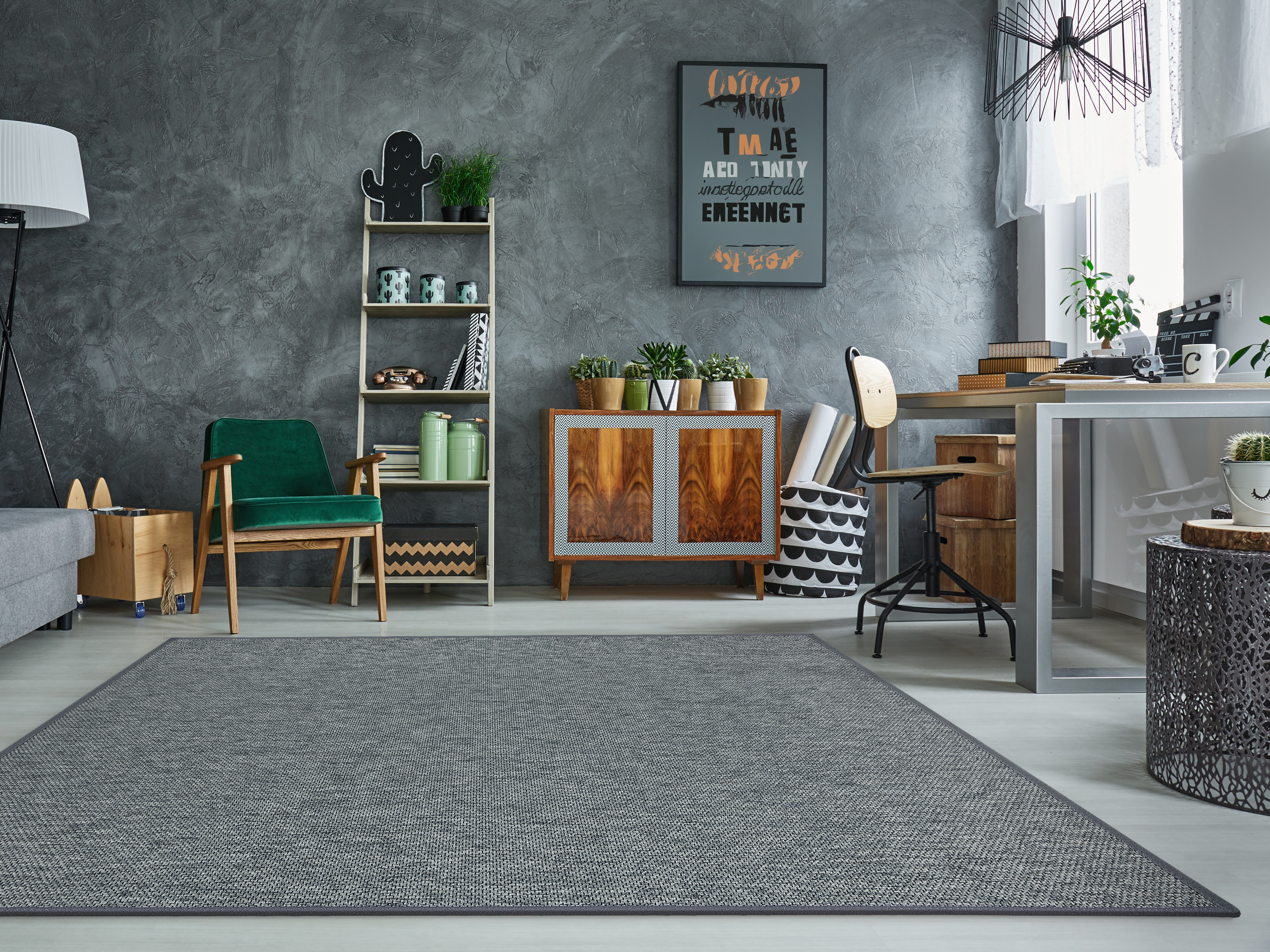 Teppich DEKOWE "Naturino Prestige", grau (graphit), B:120cm H:10mm L:170cm, Kunstfaser, Teppiche, Teppich, Flachgewebe, meliert, Sisal Optik, In- und Outdoor geeignet Image