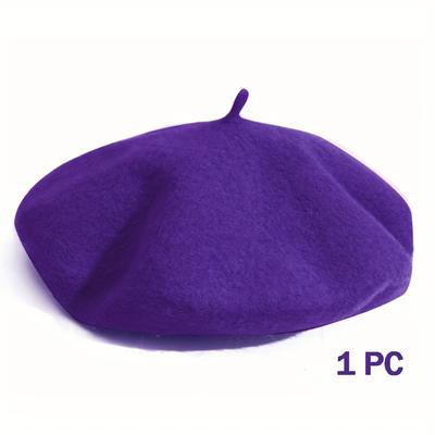 TEMU Women's Chic Vintage-inspired Beret, Classic French Style, Breathable Stretchy Polyester Knit, Autumn & , Hand Washable, Elastic, Beret Hat Image