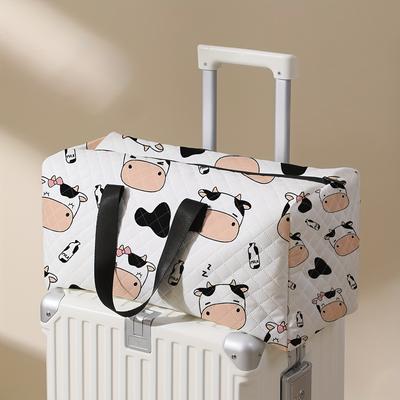 TEMU Chic Cartoon Cow Print Travel Duffle Bag - Spacious & Polyester, Overnight Trips, Yoga, And Shoe Storage