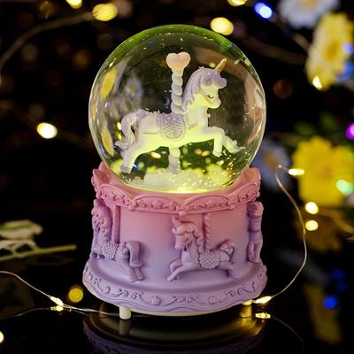 TEMU Music Snowball, 3.94 Inch Glass Carousel Snowball With Music, Cute Automatic Music Box Gift