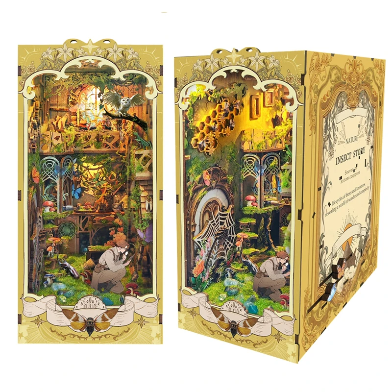 Kit di scaffali per inserti per angoli per libri fai-da-te Kit di costruzione in miniatura in legno I documenti degli insetti Fermalibri Scaffale Decorazione della casa Regali