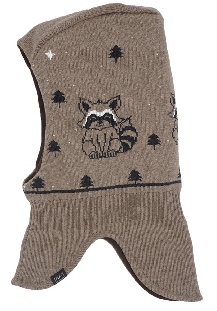 Schlupfmütze MAXIMO, Baby, Gr. 51, braun, Feinstrick, Baumwolle, gemustert, Mützen, im Waschbär-Design Image
