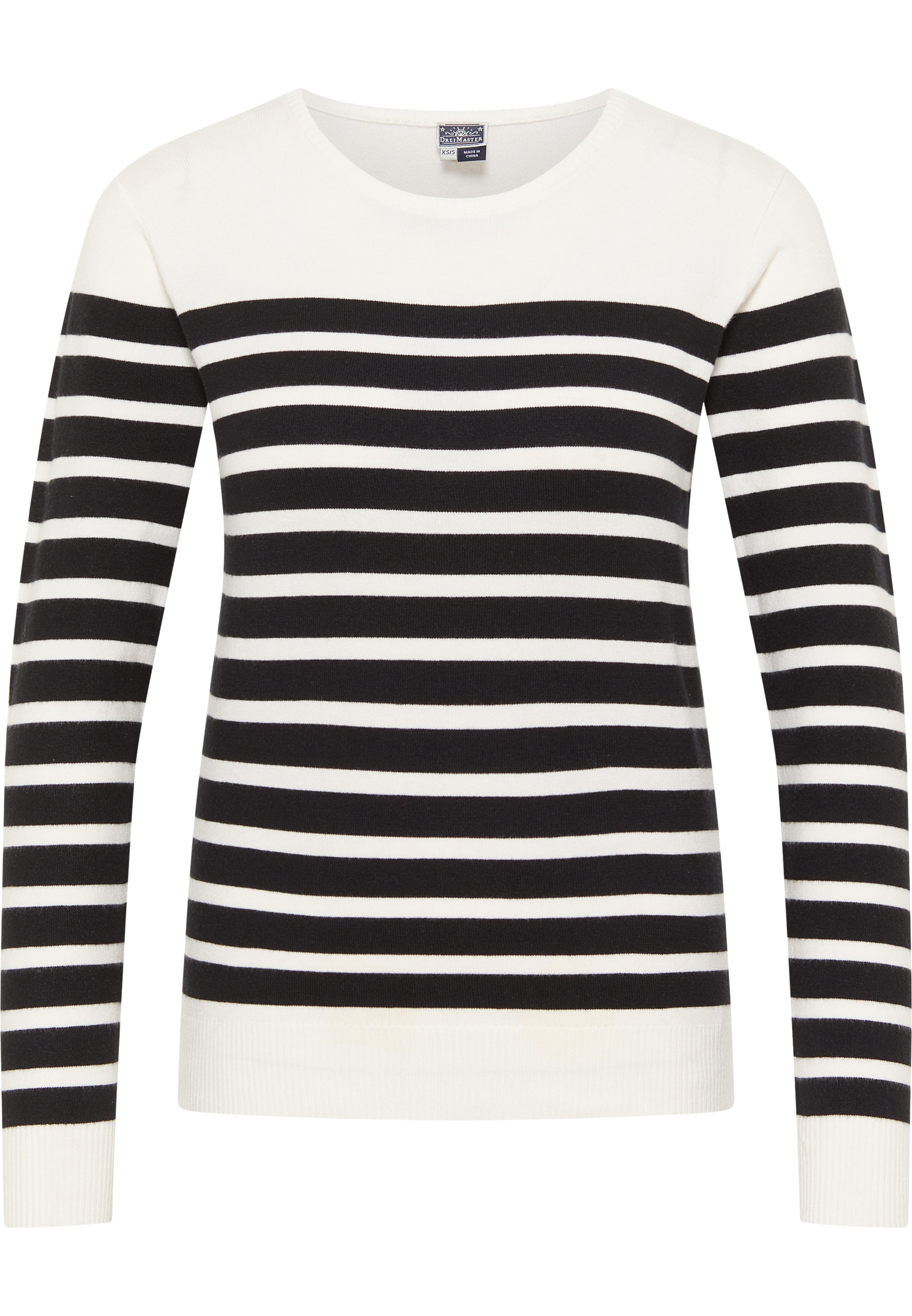 Dreimaster Strickpullover Damen Wollweiss Schwarz