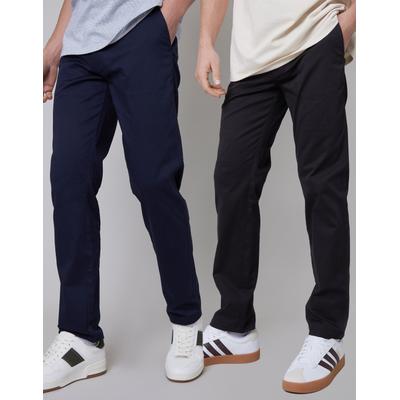 Threadbare Men's Black & Navy Regular Fit Chino Trousers (2 Pack)