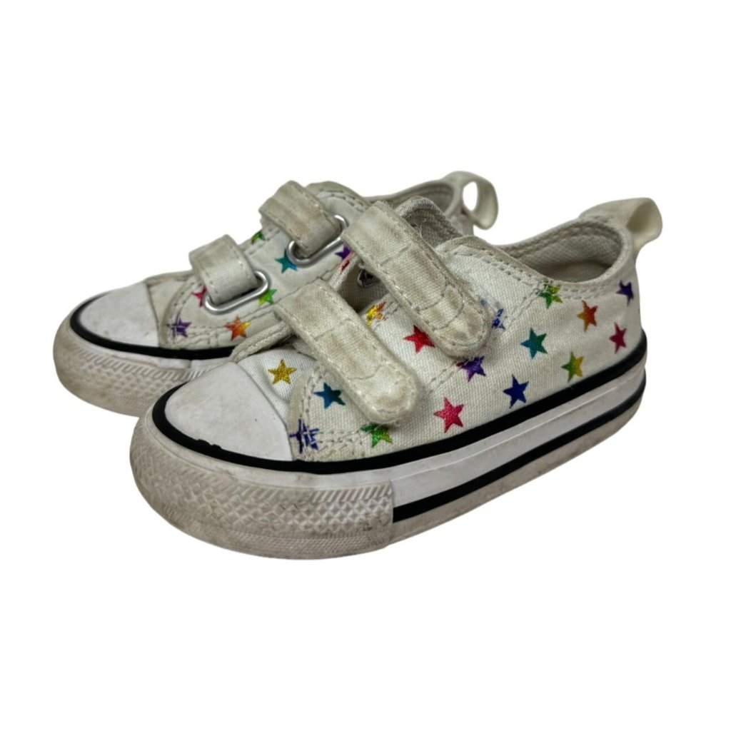Converse Shoes | Converse All Star Baby 4 Shoes Rainbow Star Print White Canvas Foil Rainbow Star | Color: White | Size: 4bb