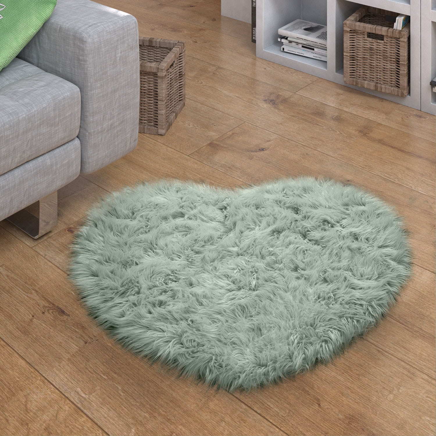 Fellteppich PACO HOME "Playa 960", grün (mint), B:80cm H:64mm L:75cm, Polyester, Teppiche, Fellteppich, Kunstfell, Flokati-Optik, Hochflor, weich und flauschig, Uni-Farben Image