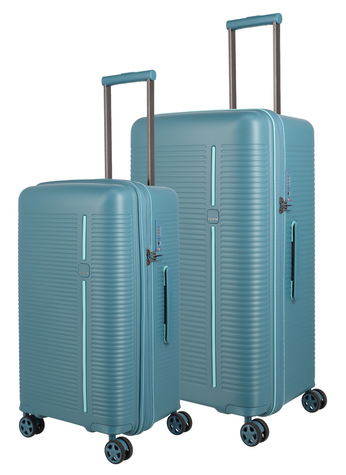 Trolleyset TRAVELITE "ROOMER Trunk 2-teilig", blau (aqua), Polypropylen, unifarben, Koffer-Sets, Volumenerweiterung – ideal für Hand- und Aufgabegepäck