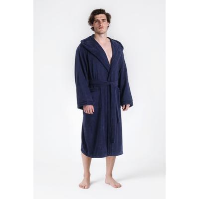 Herrenbademantel BRUNO BANANI "Clement, ideal für Sauna & Spa, Hotelbademantel, Morgenmantel" Gr. XXXL, blau (marine), XXXL, Walkfrottier, Hausmäntel, 100% Baumwolle, einfarbig, glänzende Streifen-Bordüre, Taschen, S-4XL Image