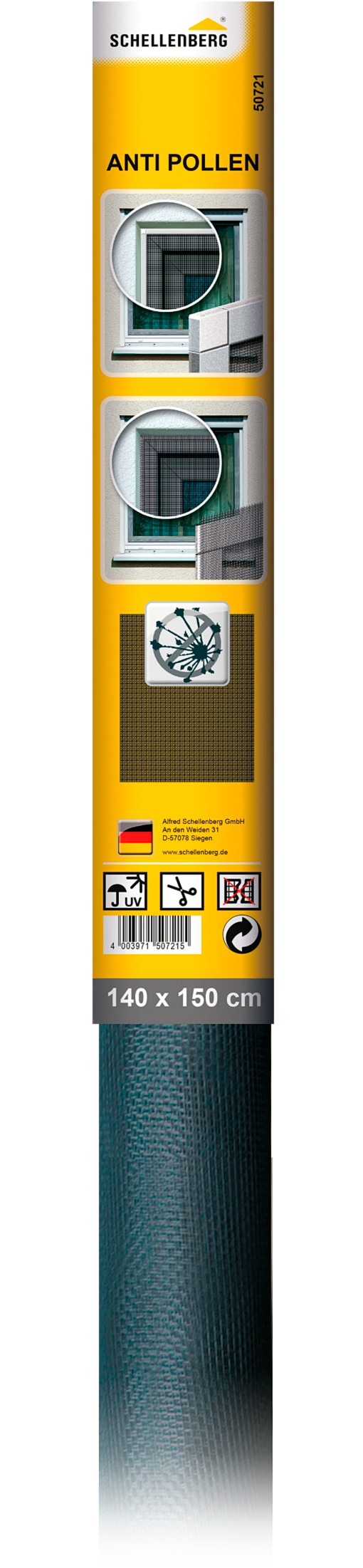 Pollenschutzgitter SCHELLENBERG "für Fenster, Pollenschutz und Insektenschutz", grau (rahmen: grau gewebe: anthrazit), B:140cm H:150cm, Insektenschutzgitter, Fliegengitter Minirolle, 140 x 150 cm, anthrazit