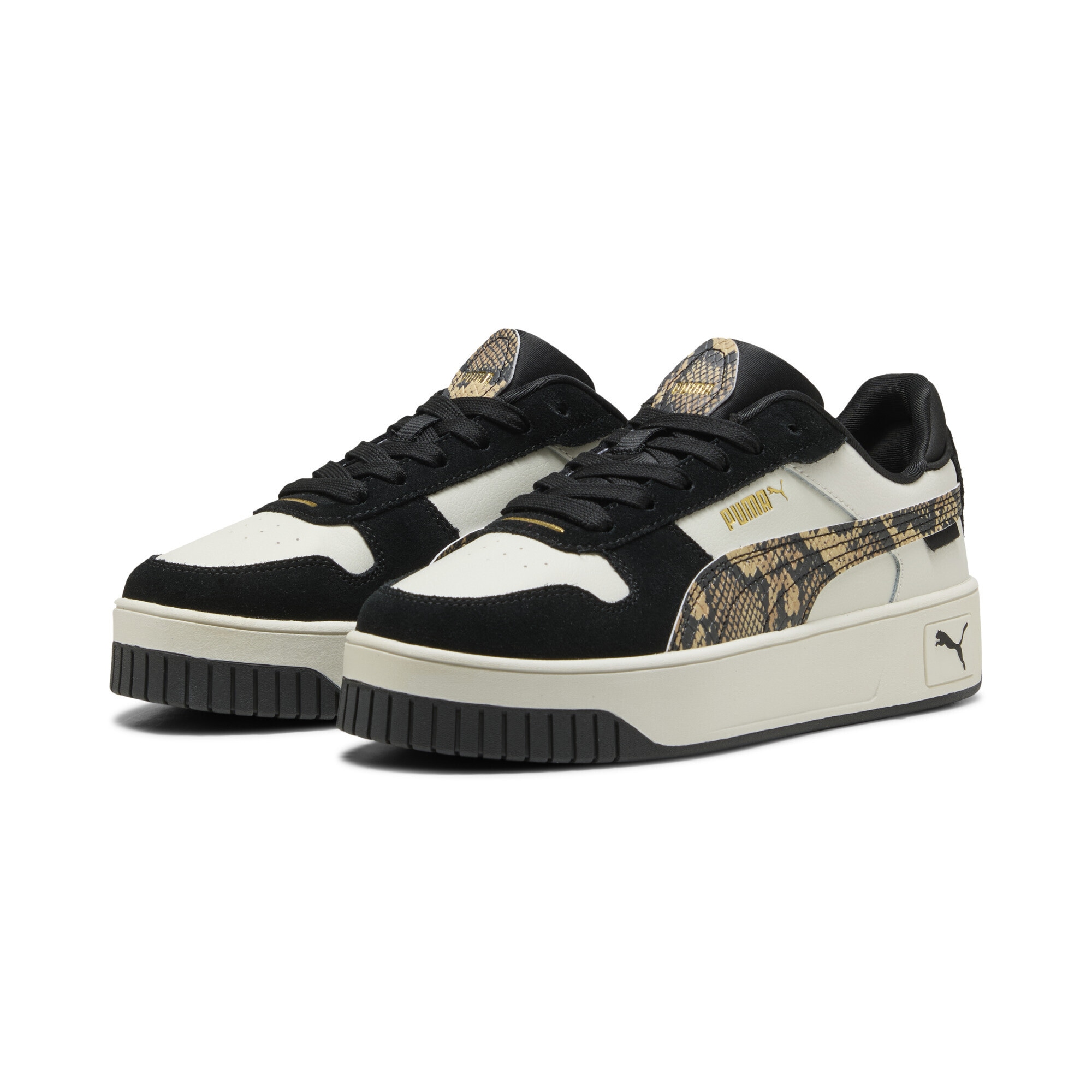 Sneaker PUMA "Carina Street Snake Chic Sneakers Damen", Gr. 37,5, schwarz-weiß (vapor gray schwarz gold), Obermaterial: Synthetik, Kuhleder, Textil; Futter: Textil; Innensohle: Textil; Laufsohle: Gummi, Schuhe