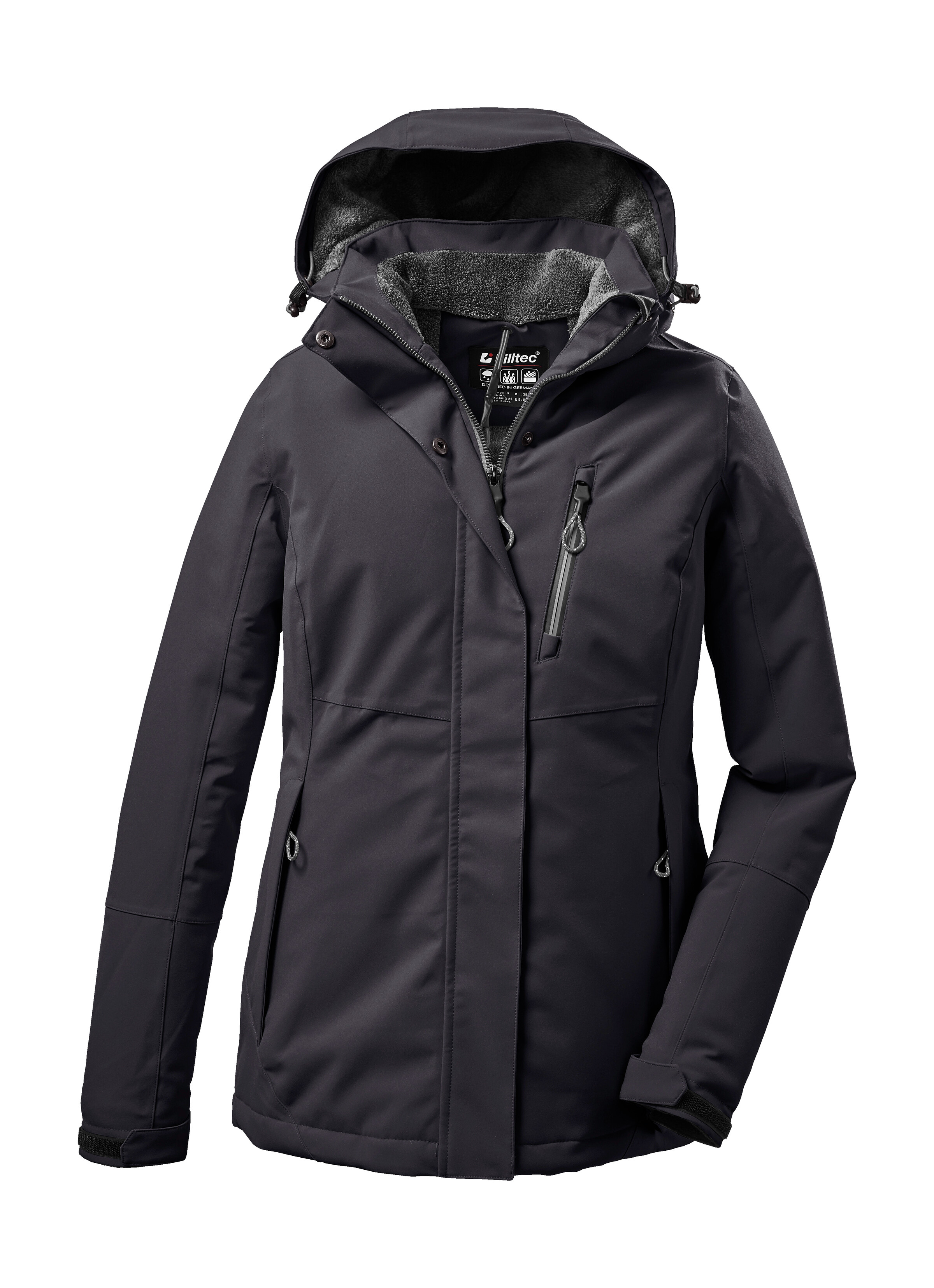 Outdoorjacke KILLTEC "KOW 170 KG WMN JCKT", Damen, Gr. 25, schwarz, Oberstoff: 100% Polyester, Futter: 100% Polyester, Wattierung: 100% Polyester, Sportlich, Jacken, Damen Funktionsjacke: wasserdicht, atmungsaktiv, abnehmbare Kapuze Image