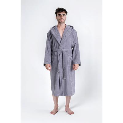 Herrenbademantel BRUNO BANANI "Clement, ideal für Sauna & Spa, Hotelbademantel, Morgenmantel" Gr. XL, grau, XL, Walkfrottier, Hausmäntel, 100% Baumwolle, einfarbig, glänzende Streifen-Bordüre, Taschen, S-4XL Image