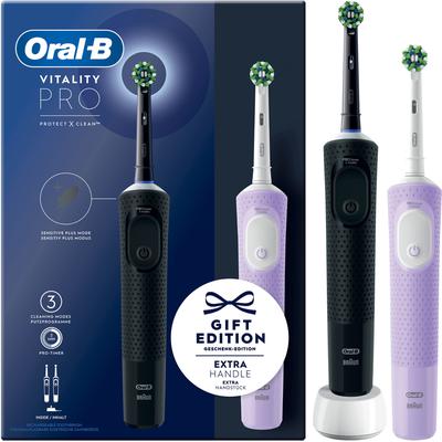 Elektrische Zahnbürste ORAL-B "Vitality Pro" Elektrozahnbürsten schwarz (schwarz/lila) 3 Putzmodi, Doppelpack