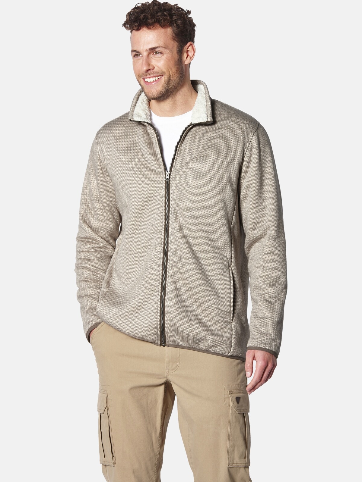 Sweatjacke BABISTA "Fleecejacke BIATINARI", Herren, Gr. M, beige (beige gemustert), Obermaterial: 100% Polyester COOLMAX PES(Coolmax)., Sweatjacken Sweatjacke