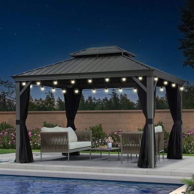 PURPLE LEAF Patio Gazebo for Backyard Hardtop Galvanized Steel Frame with Upgrade Curtain - Light Grey