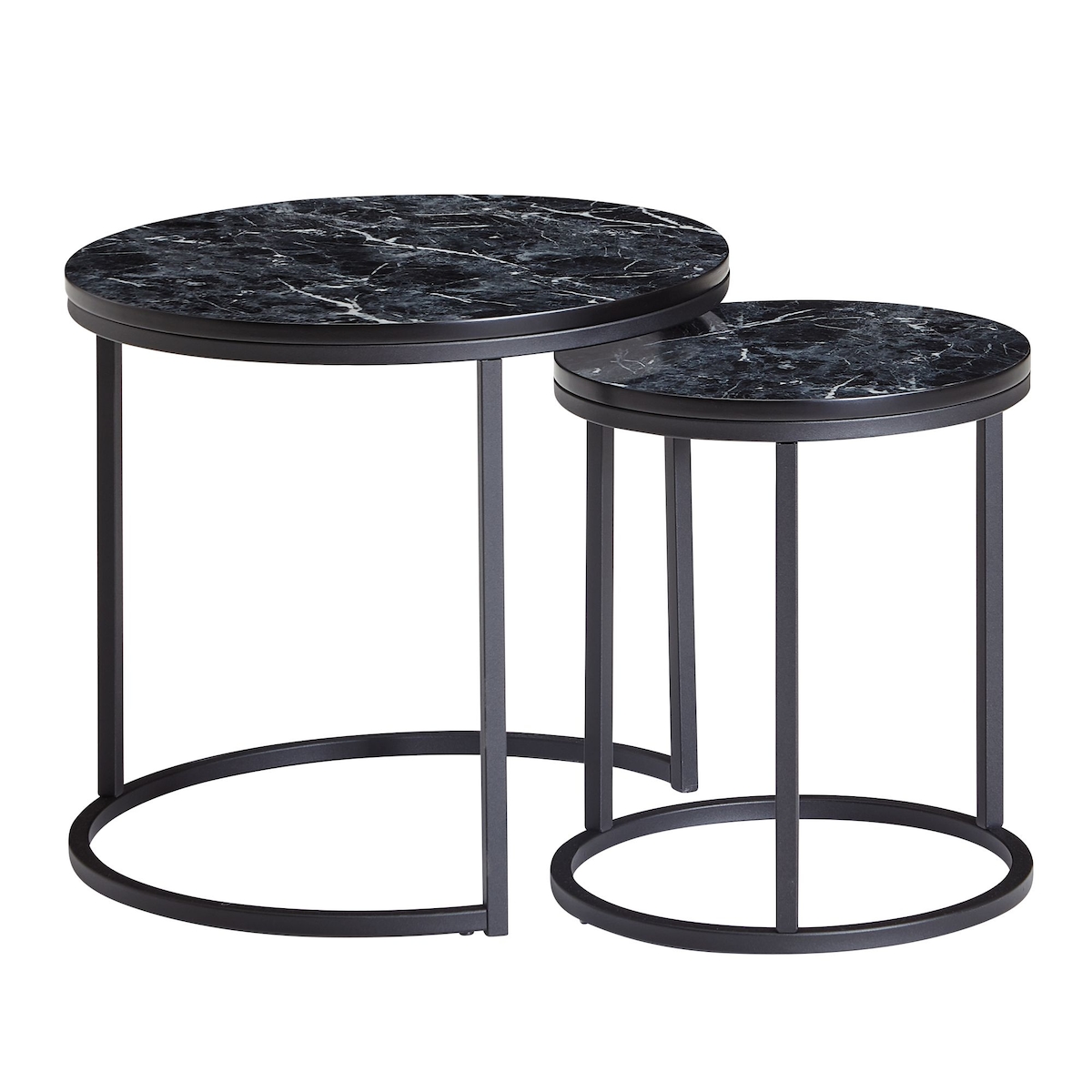 Runde Beistelltische, Marmor Optik, Modern, Platzsparend, 50/35 cm. Schwarz, 50x50x45 cm | Kadima Design Image