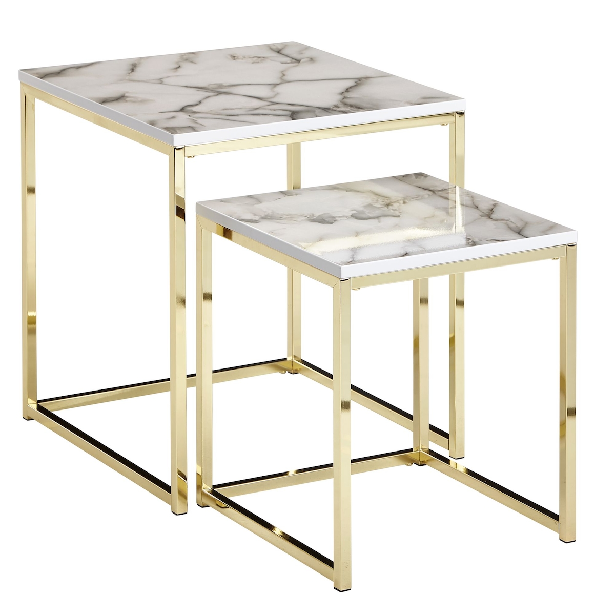 Beistelltisch Set in Marmor-Optik und goldener Farbe, Moderne und stilvolle Wohnzimmermöbel, 2 Größen, Robustes Metallgestell | Kadima Design Image
