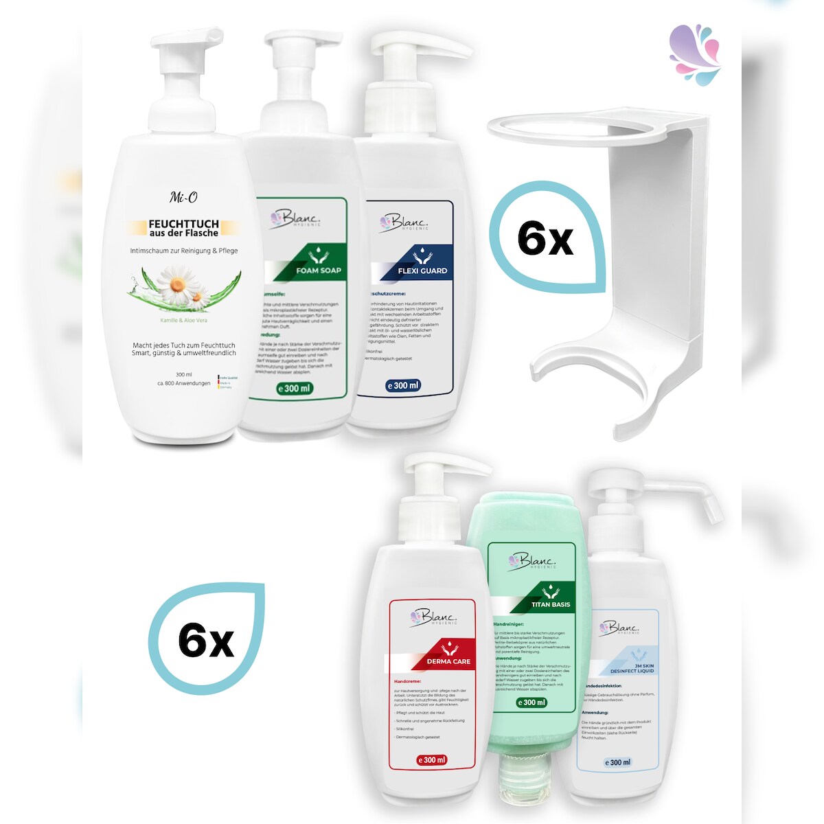 Blanc HYGIENIC KOMPLETT-SET: Mini Fix-STARTER- 6x Mini Fix Spender + je eine Flasche der Min Fix Serie, 6x 300 ml Image