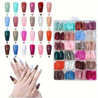 TEMU 576pcs Press Nails Medium Ballet Nails 24 Color Nail Nails For Women Life, Travel And Diy 4 Packs Of Clay Tablets 4 Packs Of Resin Artificial Gemstones