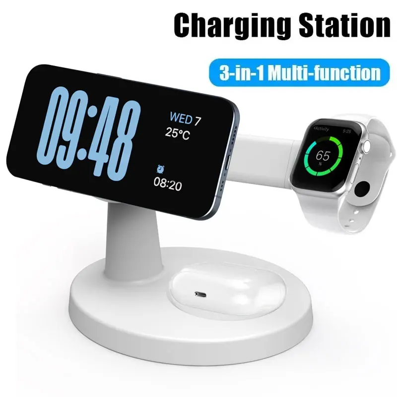 Supporto per caricabatterie wireless magnetico 3 in 1 per Magsafe iPhone 16 15 14 13 Pro Max Apple Watch 9 8 AirPods Pro Stazione di ricarica rapida