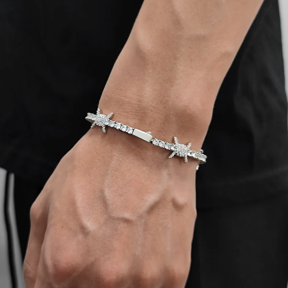 Gioielli Hip Hop bracciale Tennis Bling CZ Cubic Zirconia Iced Out Thorn bracciale a catena da Tennis per donna Logo con incisione gratuita