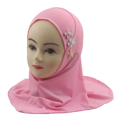 Einfach zu tragender Instant-Hijab-Schal für Mädchen, muslimische Hijabs, handgefertigte Blume, Amira, schöner Blumen-Kopftuch, Turban für Kinder im Alter von 2–6 Jahren Image