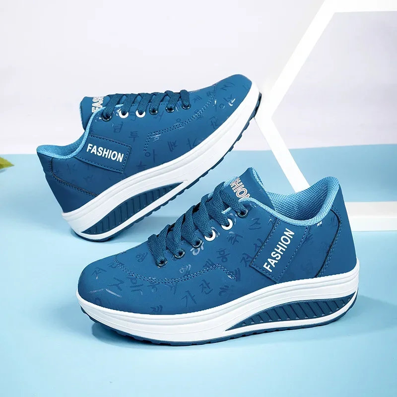 Damen Outdoor-Freizeitschuhe mit dickem Boden, schwingende Freizeitschuhe, modische Plattform, Größe 42, flacher Boden, Sportschuhe, Gehen und Laufen