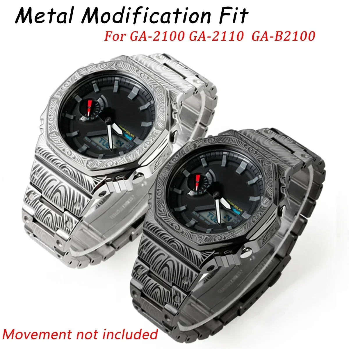 Refit Mod Kit für Casioak GA-B2100 ga2100 Gravur Metall gehäuse Lünette Edelstahl Band Armband ga2110 Zubehör Image
