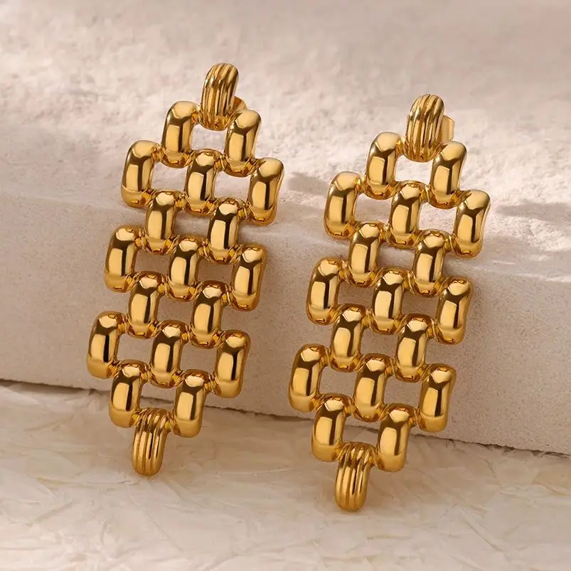 Edelstahl Hohl Perlen Design Ohrringe für Frauen Gold Farbe Hochzeit Ästhetische Stud Ohrring Schmuck Zubehör Geschenk BFF Image