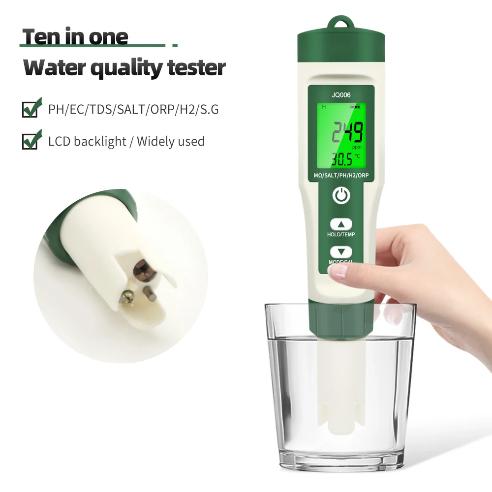 Handheld-Ph-Meter 10 in 1 ph/tds/ec/Salz/Temp/S.G/Orp/H2/Fruchtbarer/Widerstands-Wasser qualitäts tester für Pools Trinkwasser Image
