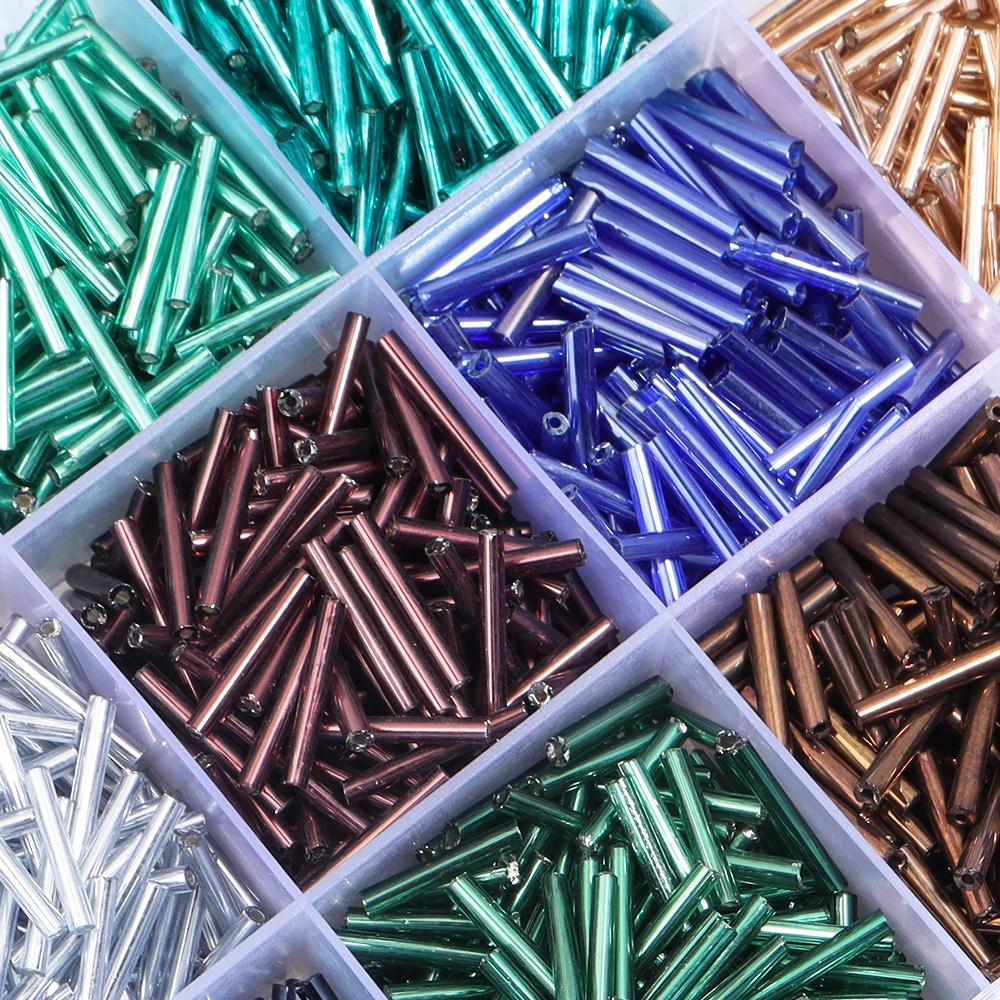 10-50g/lot Glass Rice Beads Hole Size 0.6mm Silver Filled Tube Beads Loose Spacer Beads For DIY Jewelry Making Necklace Bracelet