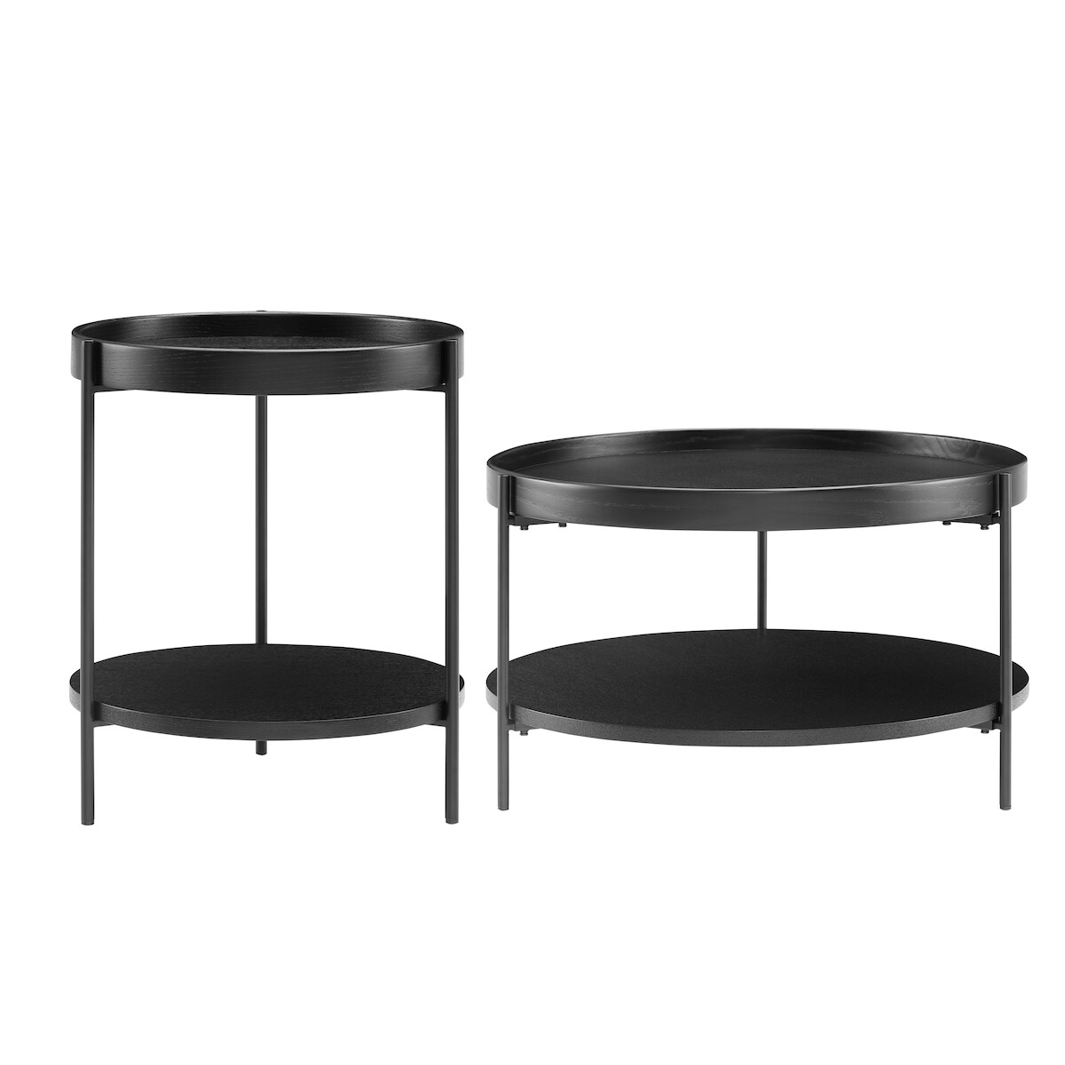 SalesFever Couchtisch 2er-Set | rund | je 2 Ablageflächen | MDF mit Eschenholzfurnier | B 69/44 x T 69/44 x H 39/49 cm | Schwarz Image
