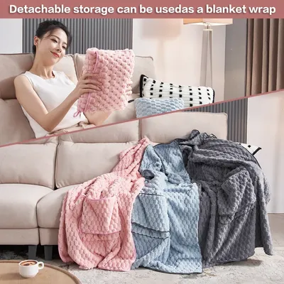 Premium Travel Blanket Throw Pillow Airplane Blanket with Soft Bag Pillowcase Hand Luggage Sleeve and Backpack Clip 4 in 1