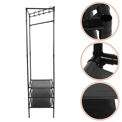 Floor Clothing Garment Rack Standing Clothes Organizer Bedroom 3-tier Clothing Rack with Hooks