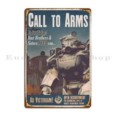 Call To Arms Enlist Today In The Brotherhood Of Steel Megapanda687 Metal Signs Printing Iron Club Vintage Pub Tin Sign Poster