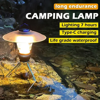 Camping Lantern with Tripod Dimmable Rechargeable LED Camping Tent Light Portable Small Camping Lamp Warm Light Tent Lantern