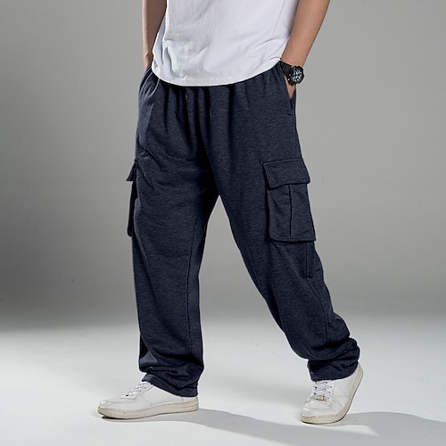 Herren Fleecehosen Jogginghose Trainingshose Jogginghose Jogger Hose Hosen Cargo-Jogginghose Kordelzug Elastische Taille Multi Pocket Glatt Draussen Sport In voller Länge Outdoor Casual Täglich Image