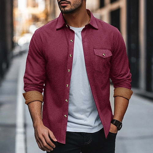 Herren Hemd Flanelljacke Flanell Hemden Knopfhemd Cargo-Shirt Feste Farbe Outdoor Arbeit Schwarz Weiß Hellgrün Wein Langarm Umlegekragen Frühling Herbst Bekleidung Farbblock Image