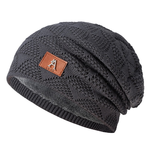 Herren Unisex Beanie Mütze Wintermützen Wollmützen 骷髅头毛线帽 Strickmütze Schwarz Wein Acrylfasern Strick Gemütlich Freizeitskleidung Ausgehen Solide / einfarbig Warm Image