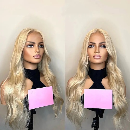 Remy Menschenhaar 5x5 Verschluss 13x4 Spitzenfront Perücke Stufenhaarschnitt Brasilianisches Haar Wellen Blond Perücke 130% 150% Haardichte mit Babyhaar Leimlos Mit gebleichten Knoten Vorgerupft Für Image