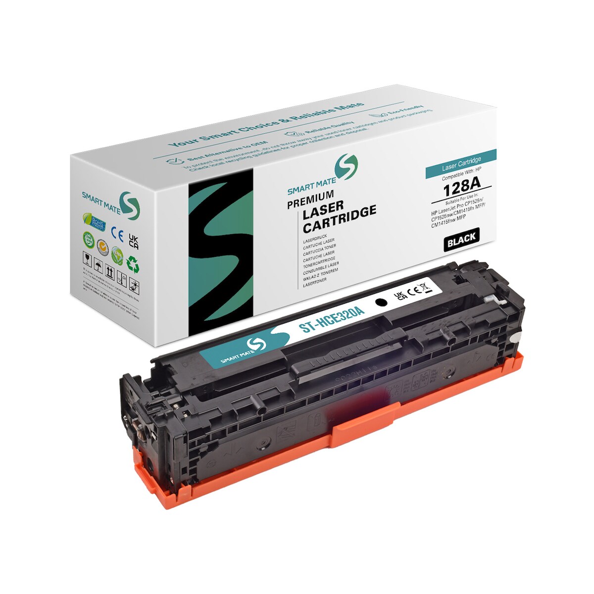 SmartMate wiederaufbereitete Laser Toner Patrone für HP CE320A (128A) Schwarz Image