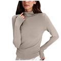 Mepaouo Women s Turtleneck Long Sleeve Shirts Ribbed Stretch Thermal Baselayer Pullover Tops(Khaki M)