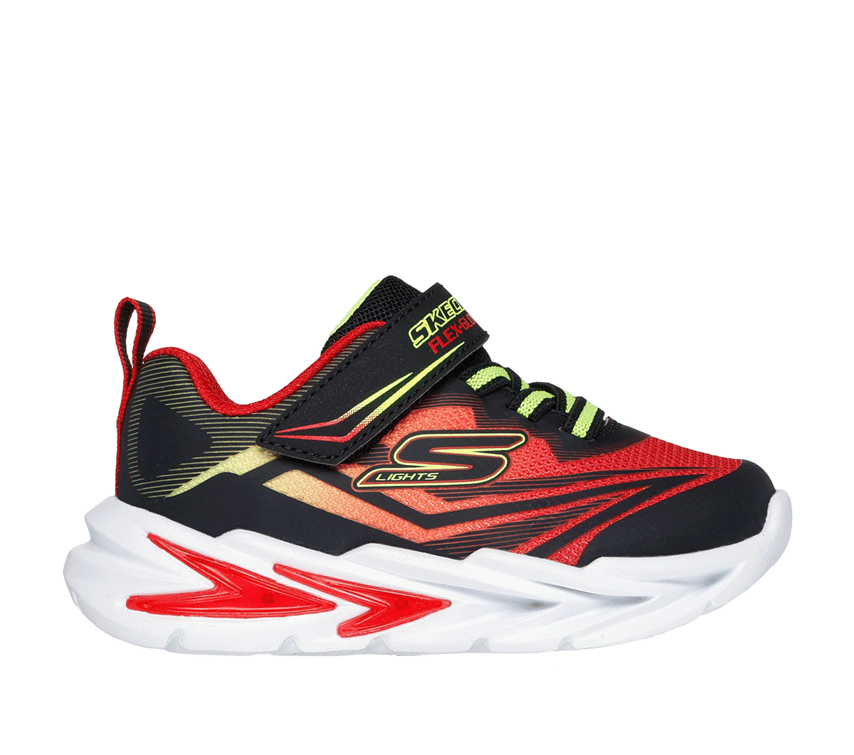 Skechers Boy's S Lights: Flex-Glow Ultra Sneaker | Size 8.0 | Black/Red | Synthetic/Textile