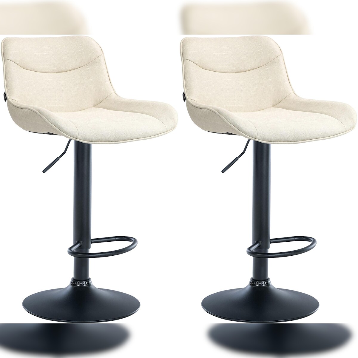 DELUKE® Barhocker 2er Set TAMPA - Creme, Stoff, Schwarz | Barhocker mit Lehne Barstuhl Tresenhocker Tresenstuhl Kneipenhocker Kneipenstuhl Image