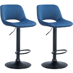 DELUKE® Barhocker 2er Set JAKSON - Blau, Samt, Schwarz | Barhocker mit Lehne Barstuhl Tresenhocker Tresenstuhl Kneipenhocker Kneipenstuhl